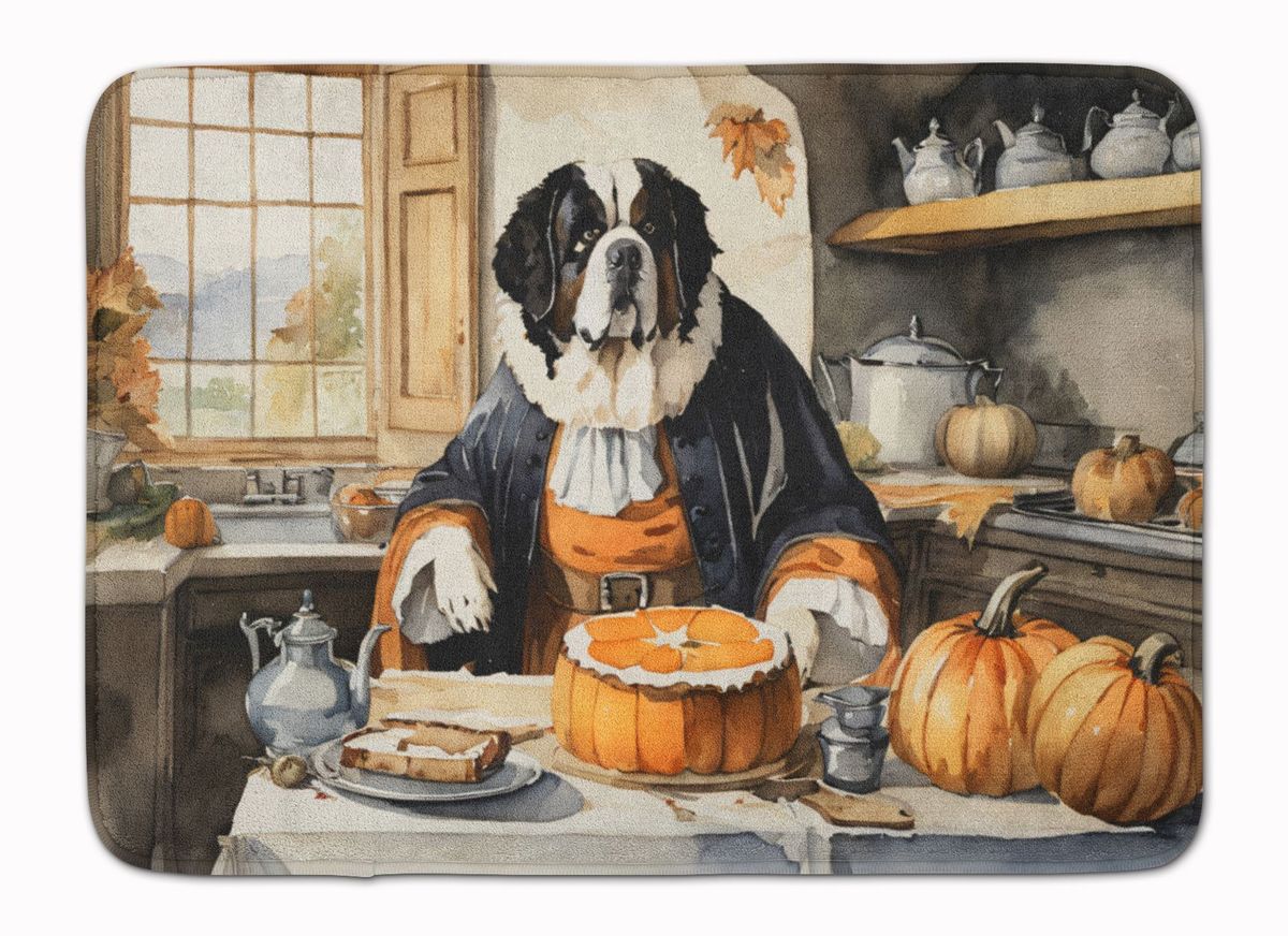 Saint Bernard Fall Kitchen Pumpkins Memory Foam Kitchen Mat Machine Washable Anti-Fatigue Mat Cushion Comfort Bath Mat Or Kitchen Rug_maomaolike.com