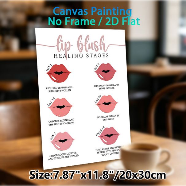 Lip Blush Healing Stages Painting Poster, Clean Minimalist Lip Aftercare Guide Poster, Detailed Healing Phase Illustration, Suitable For Beauty Salons_maomaolike.com