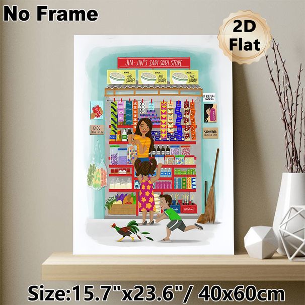 Sari-Sari Store Themed Painting Poster, Colorful Whimsical Local Grocery Scene Poster, Warm Nostalgic Daily Store Life Depiction, Ideal For Home_maomaolike.com