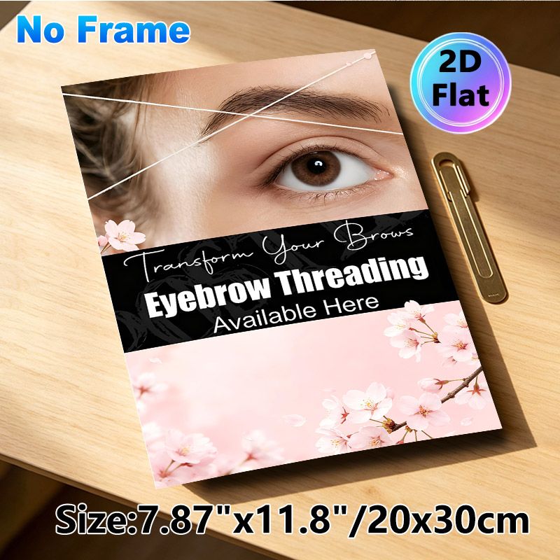Eyebrow Threading Painting Poster, Soft & Elegant Close-up Eye With Threading String & Cherry Blossoms Poster, Clear Beauty Service Reminder For_maomaolike.com