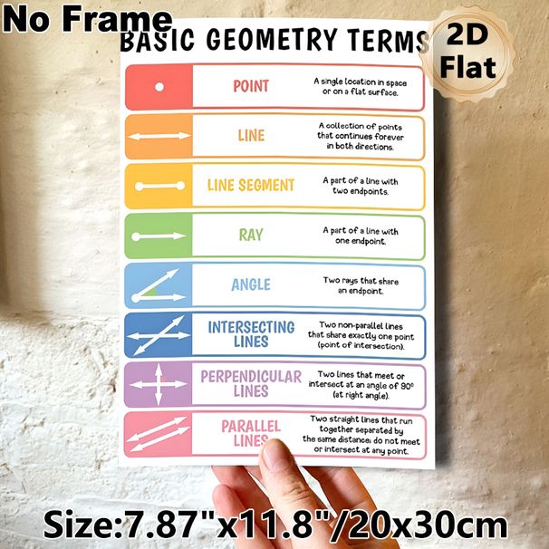 Basic Geometry Terms Painting Poster, Colorful Infographic Style Poster, Educational Guide For Learning Fundamental Geometry Concepts, Suitable For_maomaolike.com