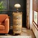 Wood End Table, 3-Drawer Side Table NightStand With 3 Rattan Drawers_maomaolike.com