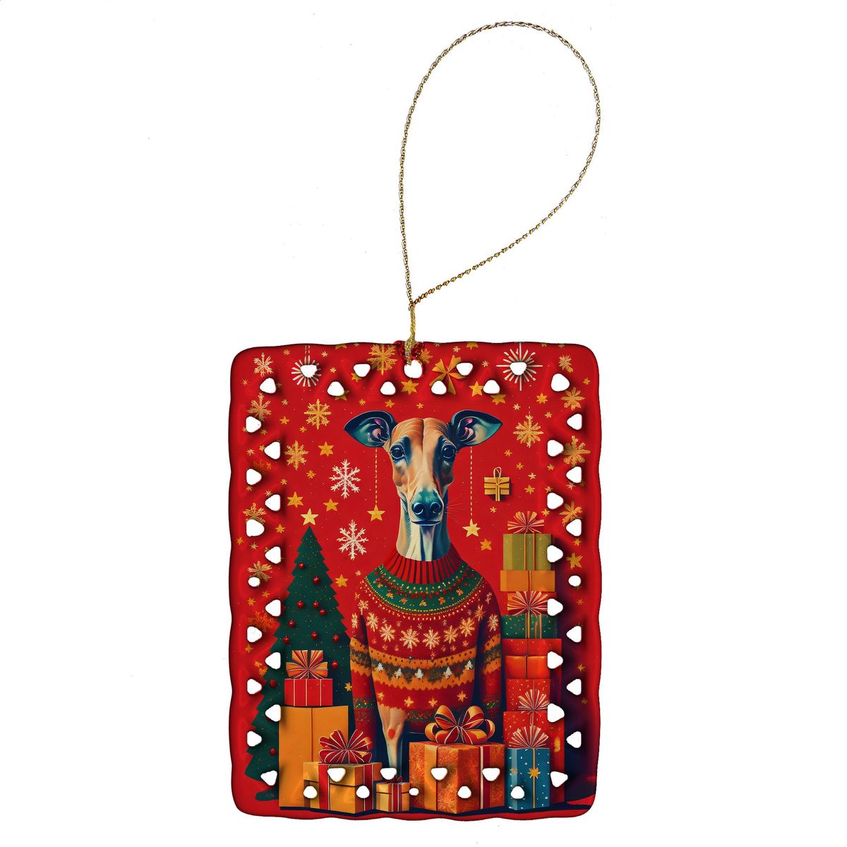 Greyhound Holiday Christmas Porcelain Ornament Christmas Tree Hanging Decorations For Home Christmas Holiday, Rectangle, Gift, Multicolor_maomaolike.com
