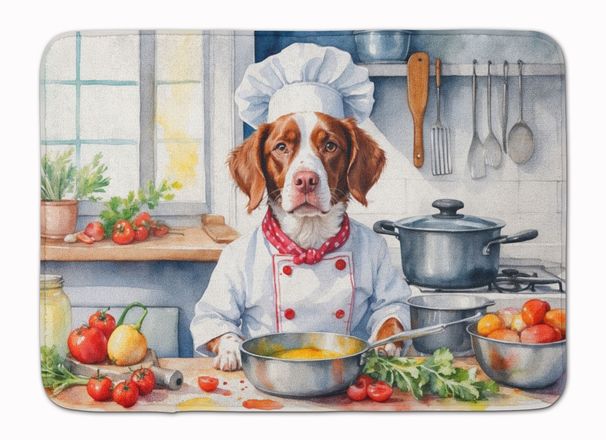 Brittany Spaniel The Chef Memory Foam Kitchen Mat Machine Washable Anti-Fatigue Mat Cushion Comfort Bath Mat Or Kitchen Rug_maomaolike.com