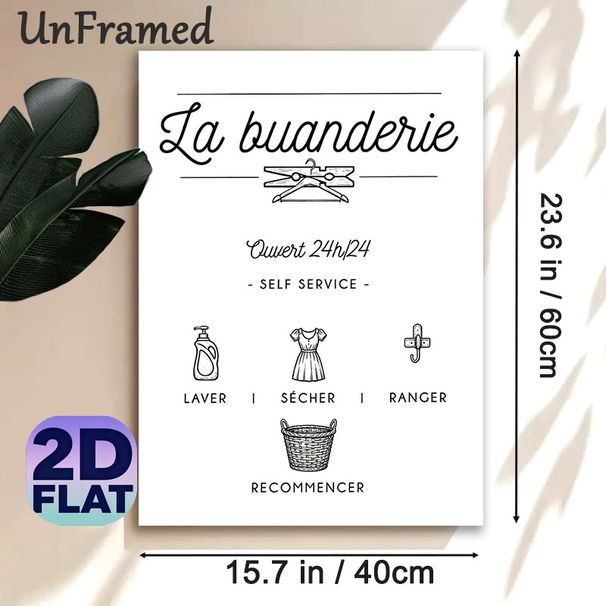 La Buanderie Laundry Themed Painting Poster, Minimalist Black & White Hand-drawn Poster, Vintage Laundry-inspired Design Ideal For Laundry Room Decor_maomaolike.com
