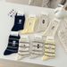 Autumn Cute Dog Embroidery Trend Healing Striped Pure Cotton Breathable Mid Tube Socks Ins Casual Pile Socks_maomaolike.com
