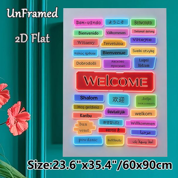 Multilingual Welcome Painting Poster, Neon-style Colorful Global Greetings Poster, Warm Welcoming Decor Suitable For Entryway, Office, Public Areas_maomaolike.com