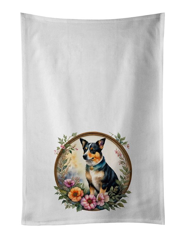 Lancashire Heeler And Flowers Kitchen Towel Set Of 2 White Dish Towels Decorative Bathroom Hand Towel For Hand, Face, Hair, Yoga, Tea, Dishcloth, 19 X 28", White_maomaolike.com