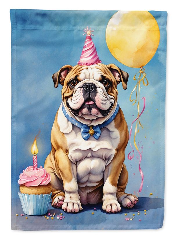 English Bulldog Happy Birthday Garden Flag Mailbox Flag Decorative Yard Flag Banner Outside Patio Artwork Yard Flower Beds, Garden Size, Multicolor_maomaolike.com