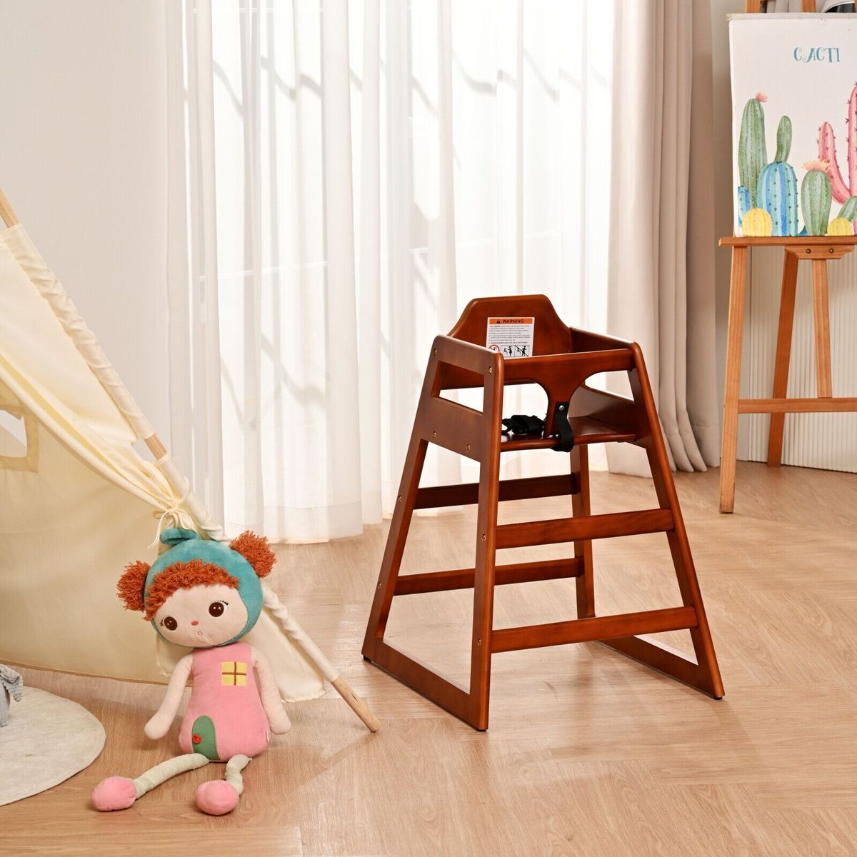 Wooden Baby Booster Chair With Adjustable Height, Easy To Clean, Solid Wood Feeding Seat In Walnut Finish_maomaolike.com