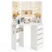 Corner Vanity Desk With 3-Color LED Lighted Mirror And Power Outlet_maomaolike.com