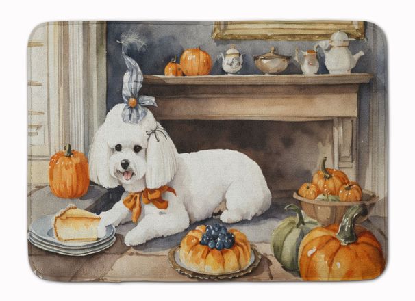 Bichon Frise Fall Kitchen Pumpkins Memory Foam Kitchen Mat Machine Washable Anti-Fatigue Mat Cushion Comfort Bath Mat Or Kitchen Rug_maomaolike.com