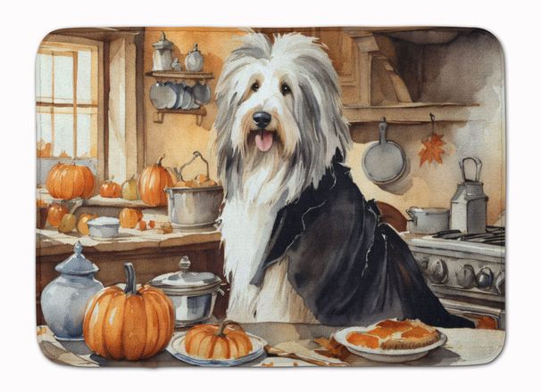 Bearded Collie Fall Kitchen Pumpkins Memory Foam Kitchen Mat Machine Washable Anti-Fatigue Mat Cushion Comfort Bath Mat Or Kitchen Rug_maomaolike.com