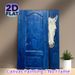 White Horse Peeking From Door Painting Poster, Textured Impasto Style Blue Door & White Horse Poster, Unique Artistic Wall Decor Suitable For Living_maomaolike.com