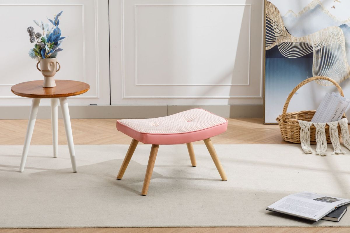 Wooden Step Ottoman,Wooden Step Stool For Adults,Square Cushion Foot Stool,Small Stool With Non-Slip Pad,Wood Stool Suitable For Bedroom, Living Room And Kitchen (PINK)_maomaolike.com