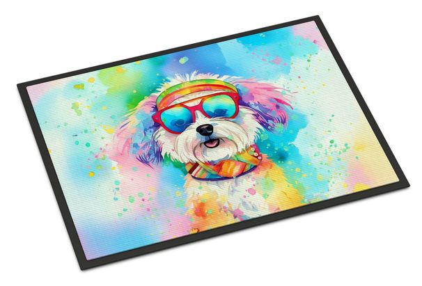 Bichon Frise Hippie Dawg Doormat Front Door Mat Indoor Outdoor Rugs For Entryway, Non Slip Washable Low Pile, 24H X 36W_maomaolike.com