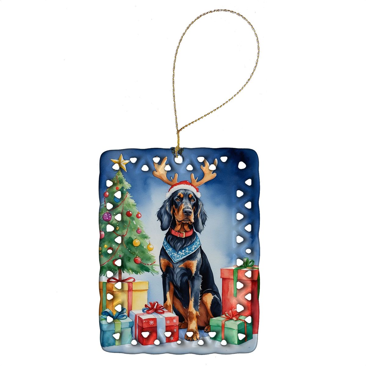 Gordon Setter Christmas Reindeer Porcelain Ornament Christmas Tree Hanging Decorations For Home Christmas Holiday, Rectangle, Gift, Multicolor_maomaolike.com