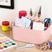 Multiuse Caddy Organizer With Handle - Stackable Plastic Tote Bin - Art Craft Supplies, Office, Desk, Stationery Pen Holder, Kitchen, Utensil, Makeup, Bathroom, Shower, Cleaning, Dorm Organizer - Pink_maomaolike.com