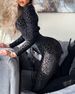 Women's Clothing jumpsuits Slim long-sleeved sexy flocked see-through slimming jumpsuits (girdle not included)_maomaolike.com
