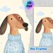 Dachshund Themed Painting Poster, Warm Cute Illustrated Dachshund In Floral Sweater With Cloud Backdrop Poster, Charming Decor Option For Living Room_maomaolike.com