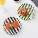 Hand-Painted Ceramic - 9 Inch Korean Style Striped Dessert Plate With Raised Edge For Food Presentation (Set Of 4)_maomaolike.com