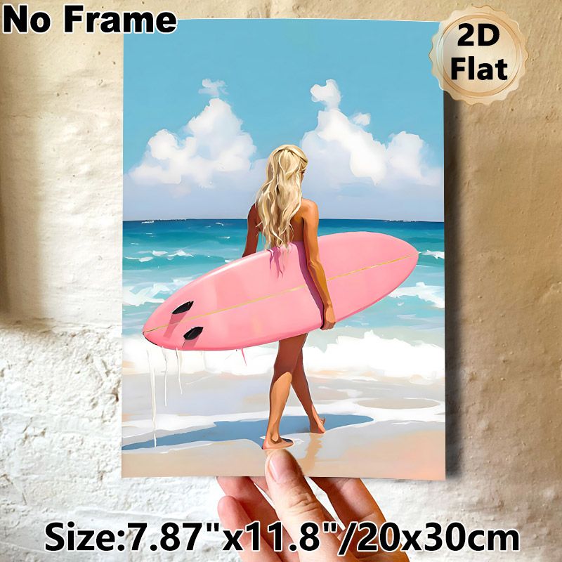 Surfer Girl Beach Painting Poster, Vibrant Artistic Coastal Scene Poster, Fresh Summery Vibe Ideal For Bedroom, Living Room & Beach House_maomaolike.com