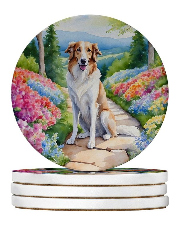 Borzoi Spring Path Large Sandstone Coasters Pack Of 4 Absorbent Round Coasters Decor Gifts For Men Or Women, 4 In, Multicolor_maomaolike.com