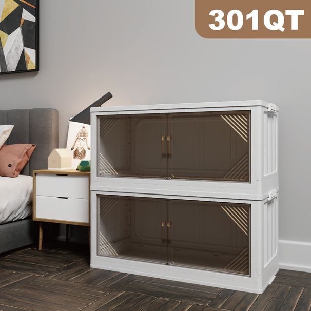 301QT 2-Pack 35.4'' Wide Transparent Plastic Storage Cabinets For Closet Organizers And Storage, Folding Storage Box, Stackable Storage Bins With Open Front Door_maomaolike.com