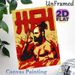 Martial Arts Warrior Painting Poster, Bold Retro Graphic Poster, Muscular Topknot Warrior With Red-gold Splatter Design, Striking Decor For Gym_maomaolike.com