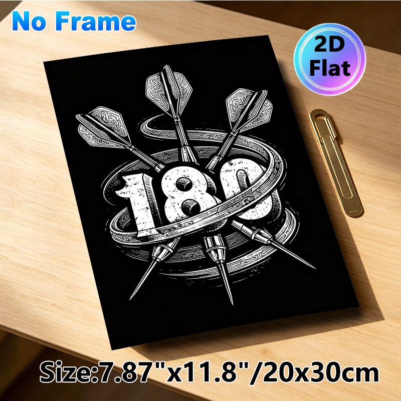 Darts 180 Themed Painting Poster, Vintage Monochrome Intricate Dart & Distressed Number Poster, Stylish Decor For Dart Enthusiasts, Ideal For Game_maomaolike.com
