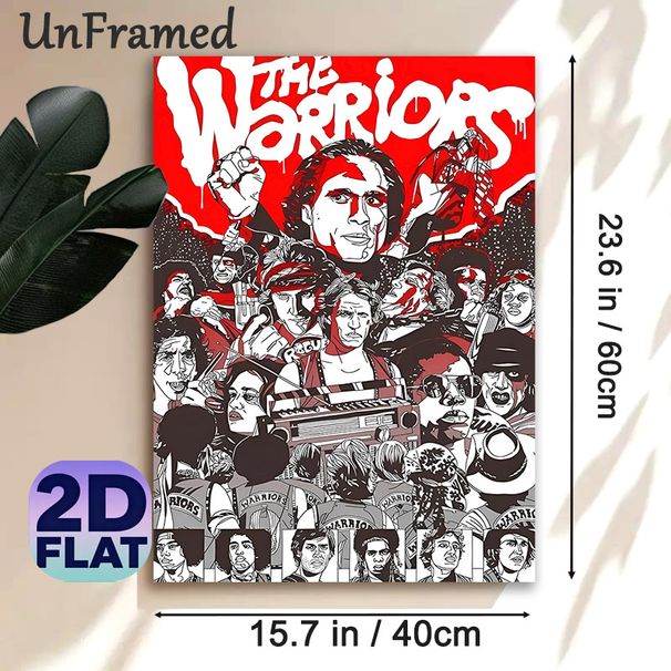 The Warriors Themed Painting Poster, Bold Red-Black Graphic Style Poster, Nostalgic Movie Gang Character Collage Decor Ideal For Home Theater, Living_maomaolike.com