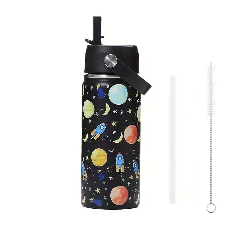 16oz Kids Water Cartoon Animal Children's Cup With Straw Stainless Steel Vacuum Flacks Thermos Bottle Thermal Mug Cups_maomaolike.com