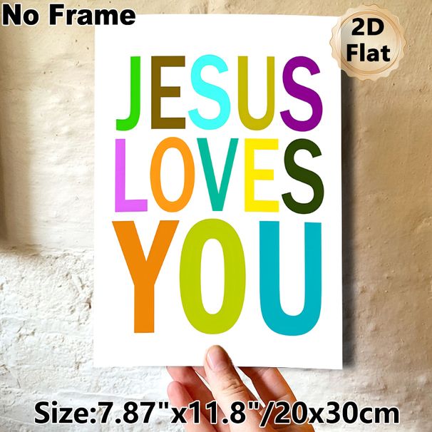 Jesus Loves You Themed Painting Poster, Vibrant Multi-colored Lettering Poster, Warm Faith-inspired Decor Ideal For Home, Prayer Space_maomaolike.com