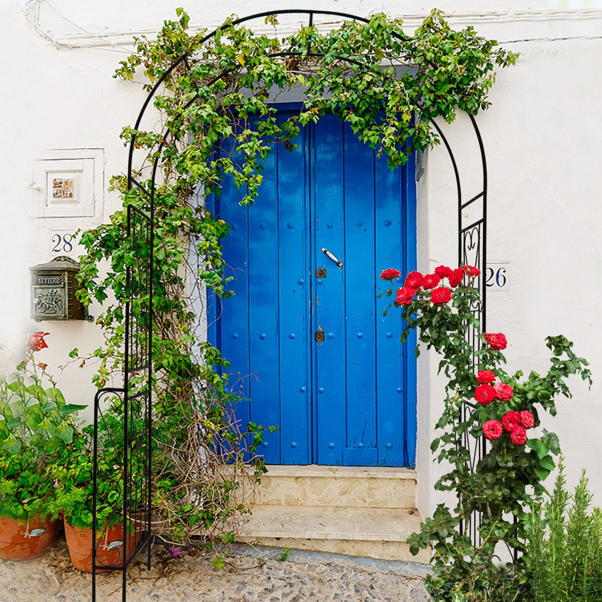 Metal Garden Arch W55'' X H94.5'' Garden Arbor Trellis Climbing Plants Support Rose Arch Outdoor Arch Black_maomaolike.com