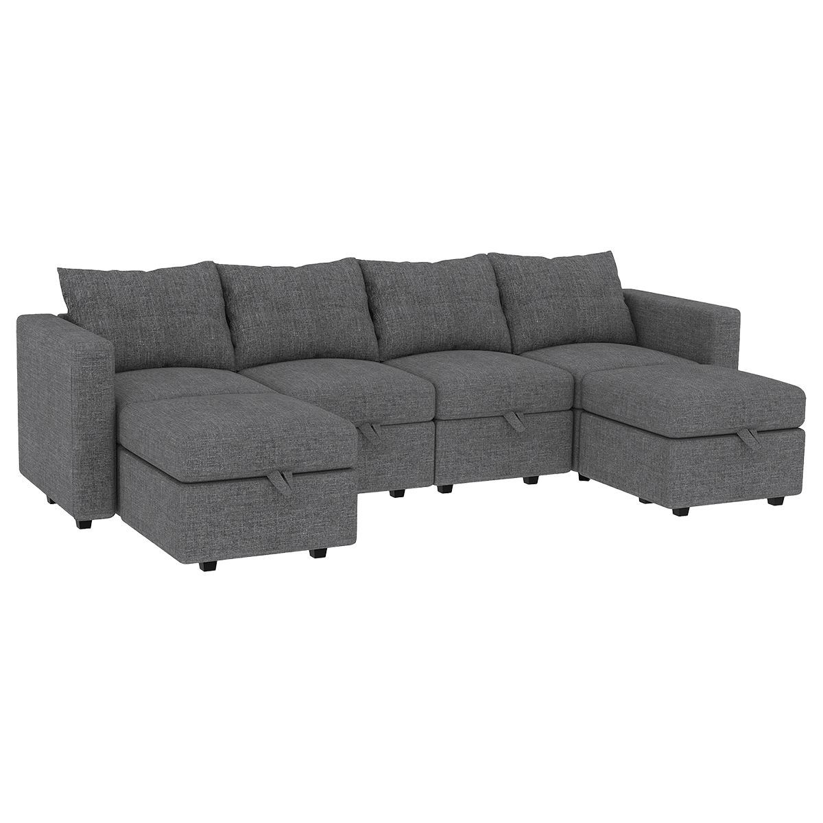 Modular Sectional Sofa With Storage, 109'' L-Shaped Upholstered Couch With Hidden Compartments, Wooden Frame And Polyester Fabric, Space-Saving Design, Available In Black, Beige, And Gray_maomaolike.com