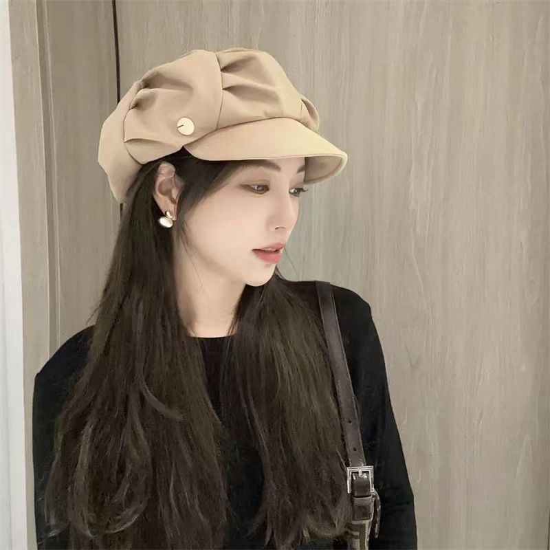 Hot Sale New Pleaed Bere For Women Lady Elegan Solid Color Fla Top Ocagonal Peaked Cap Simple Sof Newsboy Painer Aris_maomaolike.com