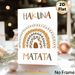 Hakuna Matata Themed Painting Poster, Bohemian Earth-toned Patterned Rainbow With Leaf Accents Poster, Positive Relaxing Decor For Living Room_maomaolike.com