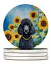 Black Poodle In Sunflowers Large Sandstone Coasters Pack Of 4 Absorbent Round Coasters Decor Gifts For Men Or Women, 4 In, Multicolor_maomaolike.com
