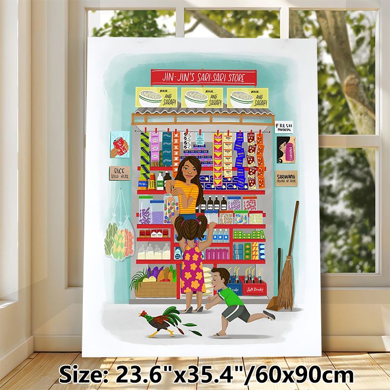 Sari-Sari Store Themed Painting Poster, Colorful Whimsical Local Grocery Scene Poster, Warm Nostalgic Daily Store Life Depiction, Ideal For Home_maomaolike.com