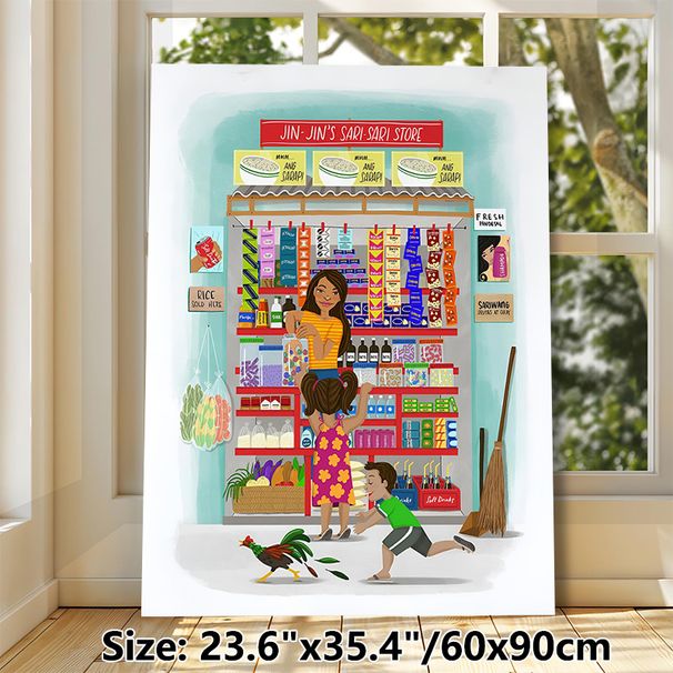 Sari-Sari Store Themed Painting Poster, Colorful Whimsical Local Grocery Scene Poster, Warm Nostalgic Daily Store Life Depiction, Ideal For Home_maomaolike.com