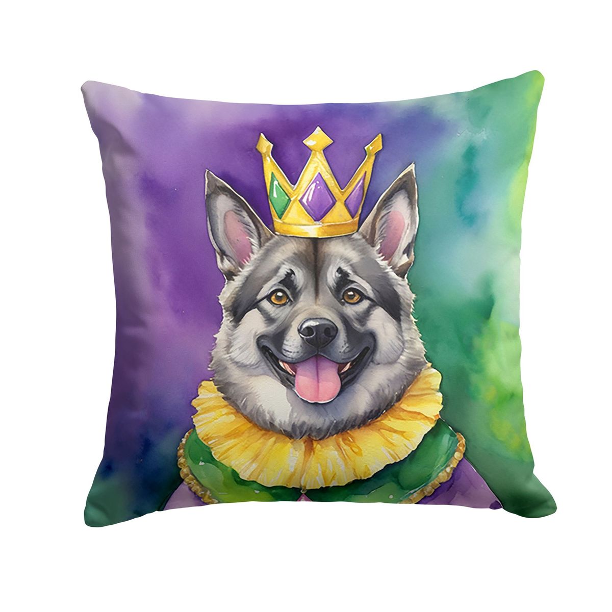 Norwegian Elkhound King Of Mardi Gras Throw Pillow Machine Washable, Indoor Outdoor Decorative Pillow For Couch, Bed Or Patio, 18Hx18W_maomaolike.com