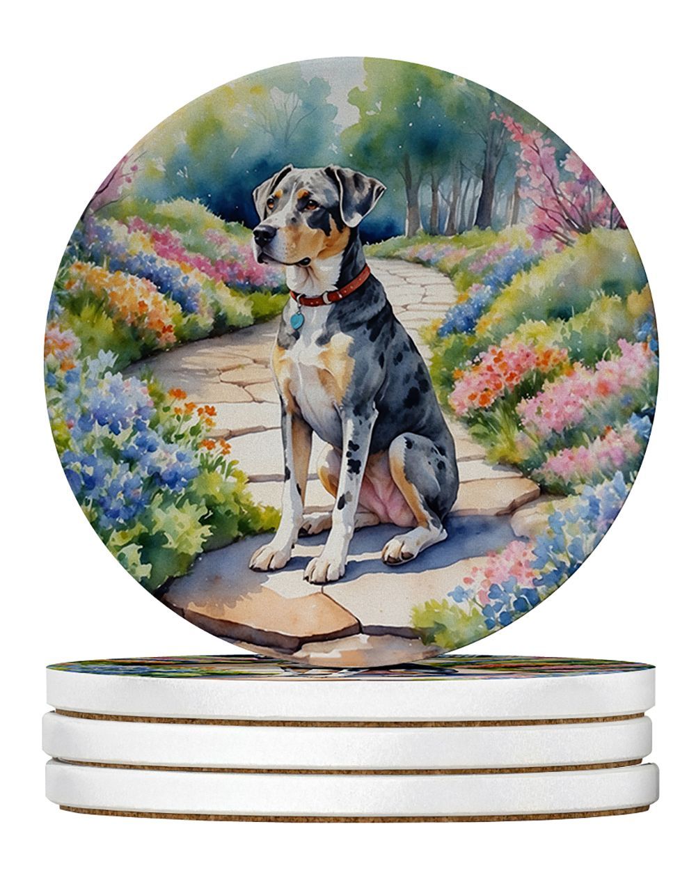 Catahoula Spring Path Large Sandstone Coasters Pack Of 4 Absorbent Round Coasters Decor Gifts For Men Or Women, 4 In, Multicolor_maomaolike.com