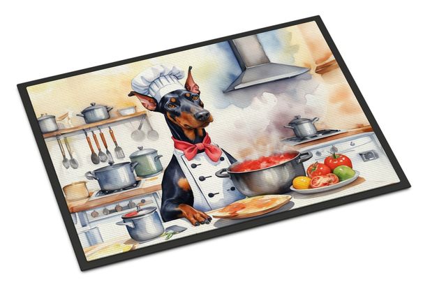 Doberman Pinscher The Chef Doormat Front Door Mat Indoor Outdoor Rugs For Entryway, Non Slip Washable Low Pile, 24H X 36W_maomaolike.com