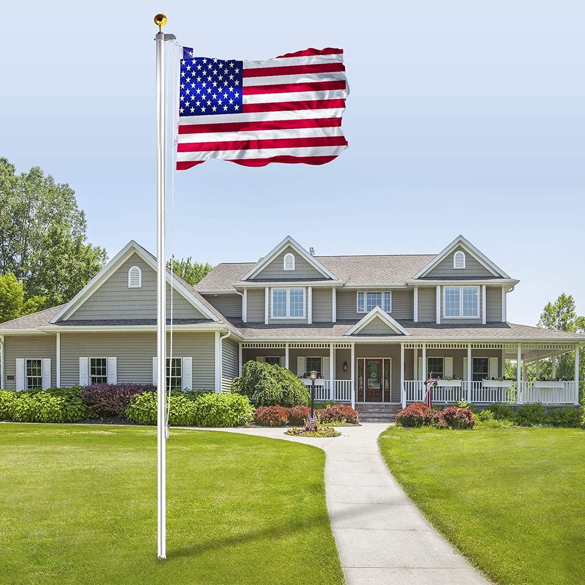 20 FT Sectional Flag Pole Kit Extra Thick Aluminum Flagpole With 1 Flag 2 Rope_maomaolike.com