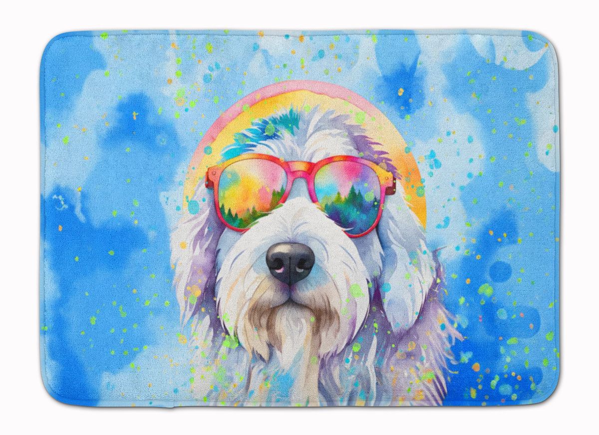 Old English Sheepdog Hippie Dawg Memory Foam Kitchen Mat Machine Washable Anti-Fatigue Mat Cushion Comfort Bath Mat Or Kitchen Rug_maomaolike.com