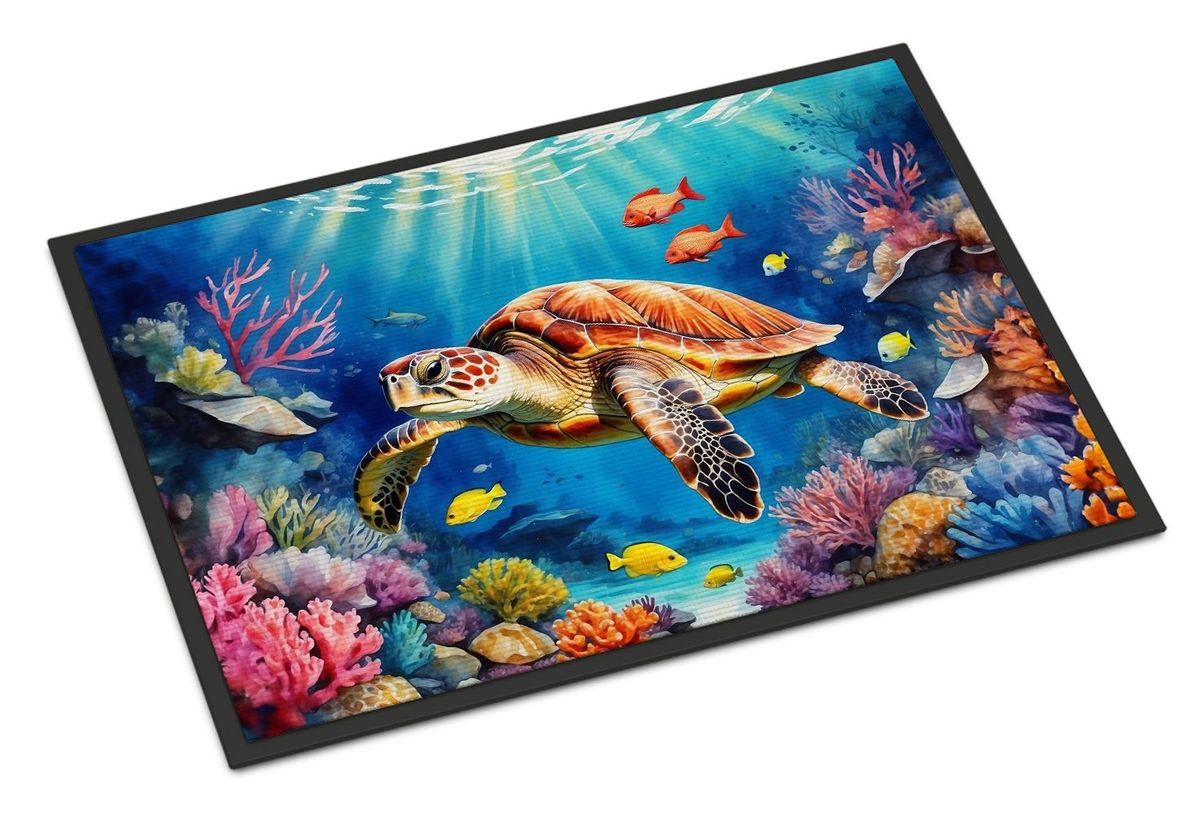 Turtle And Reefs Doormat Front Door Mat Indoor Outdoor Rugs For Entryway, Non Slip Washable Low Pile, 24H X 36W_maomaolike.com