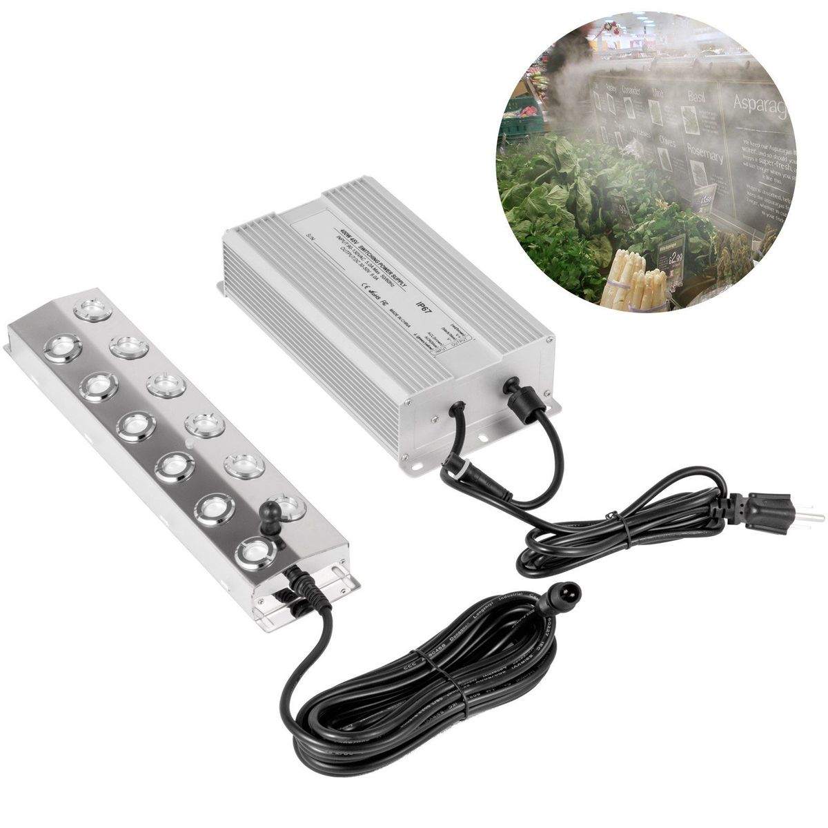 VEVOR Mist Maker 12 Head Ultrasonic Mist Fogger With Waterproof Power Supply Ultrasonic Fogger Humidifier Stainless Steel Pond Mister Fogger 7kg/h_maomaolike.com