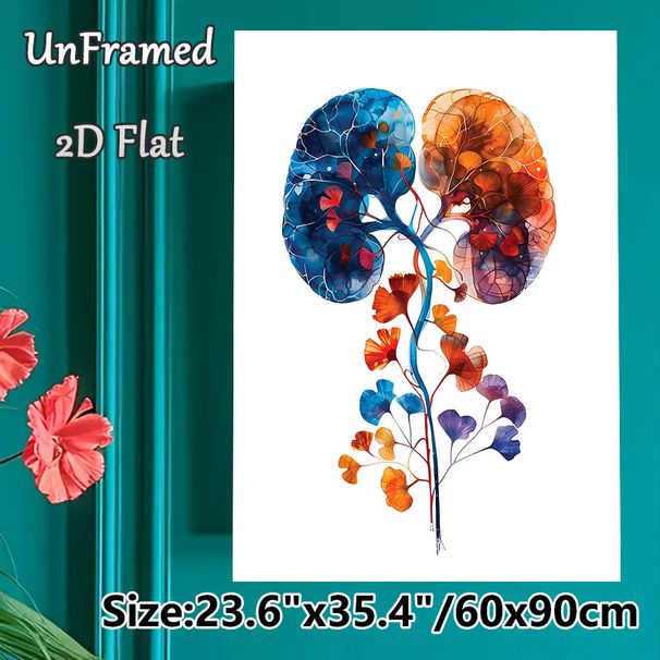 Botanical Kidney Painting Poster, Vibrant Watercolor Style Poster, Artistic Fusion Of Human Organ And Ginkgo Leaves, Suitable For Clinic, Home Office_maomaolike.com