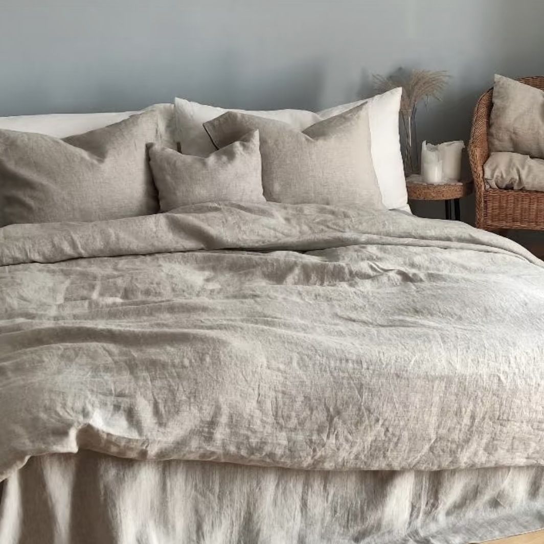 French Pure Linen/hemp Four-piece Set For Summer, Simple Solid Color, Washed, Light Luxury Bed Sheet And Duvet Cover,_maomaolike.com