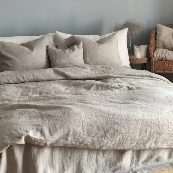 French Pure Linen/hemp Four-piece Set For Summer, Simple Solid Color, Washed, Light Luxury Bed Sheet And Duvet Cover,_maomaolike.com